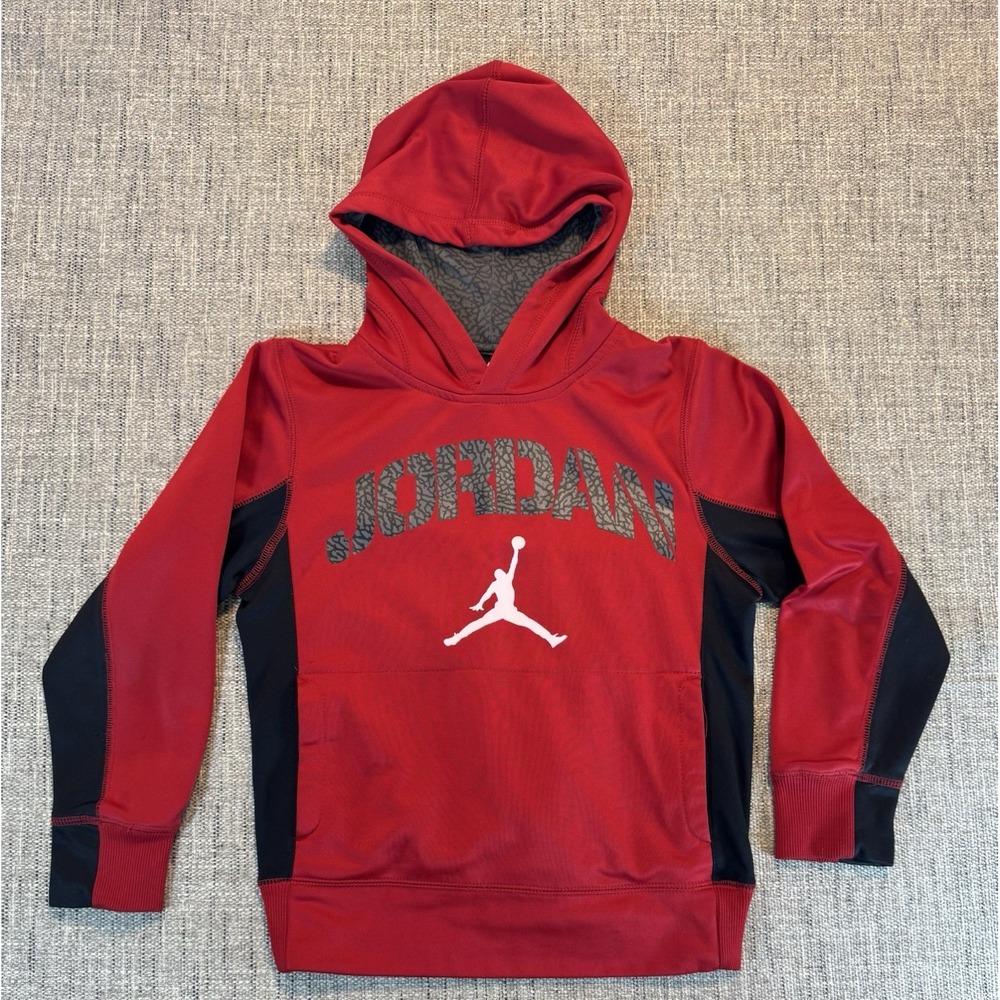 Nike Therma-Fit‎ Boys Air Jordan Hoodie Pullover Red/Speckled Logo & Hood Size M